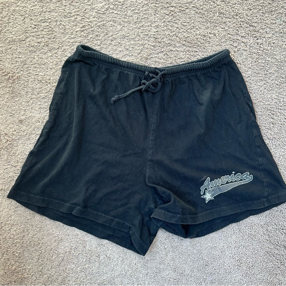 Y2K Black Baggy America Shorts Adjustable